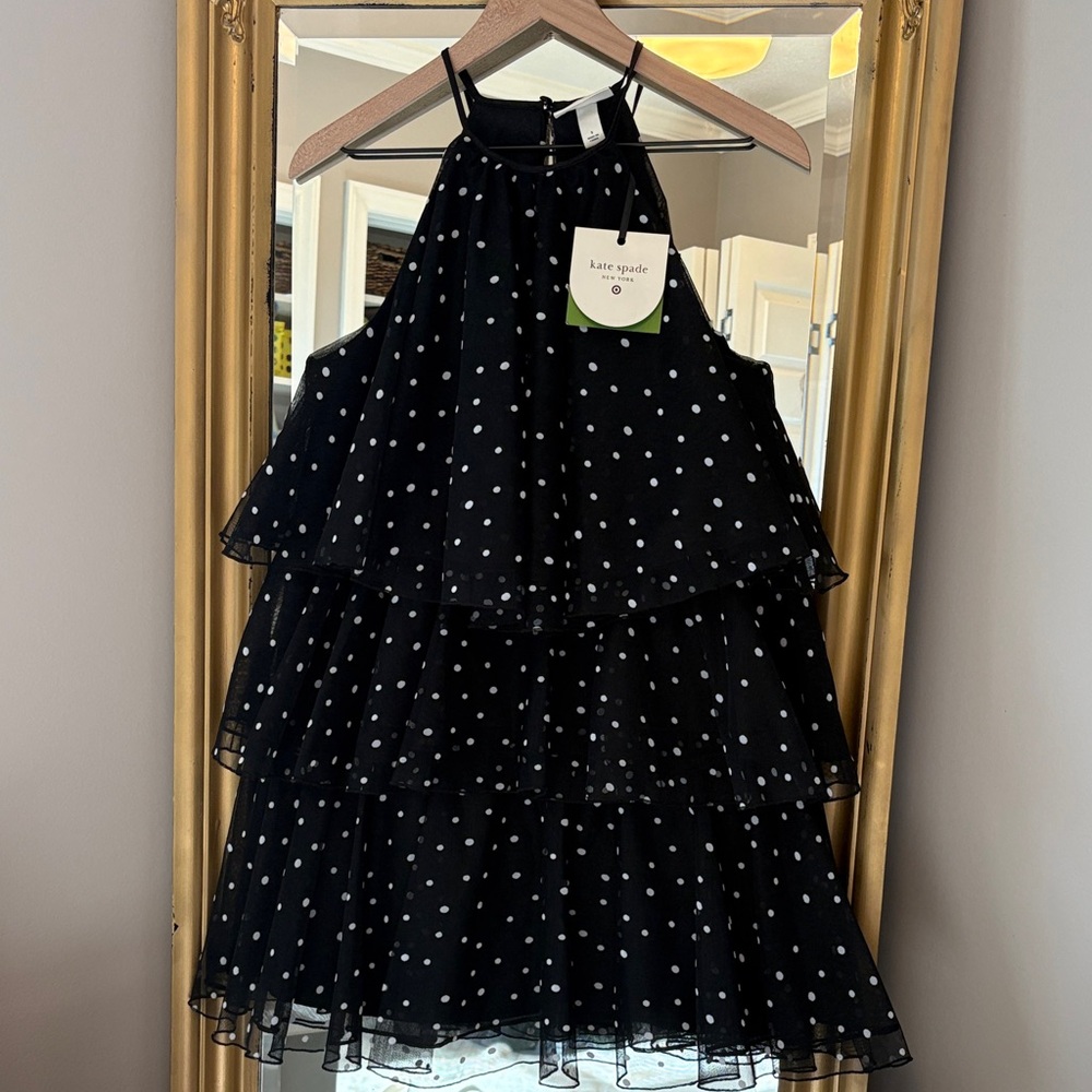 NWT Kate Spade Black and White Tiered Dress Polka Dot